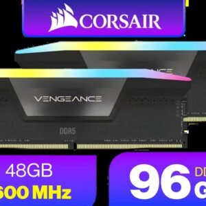 Corsair Vengeance RGB DDR5 96GB (2x48GB) DDR5 5600MHz CL40 Memory – Black / Ten-zone panoramic RGB lighting / Custom Intel XMP 3.0 profiles / Onboard