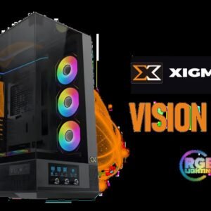 Xigmatek Vision Pro Mid Tower Gaming Case - Black / 3 Tempered Glass Panels / Smart Fan Control LCD Display for Fan & ARGB Management / ARGB & PWM