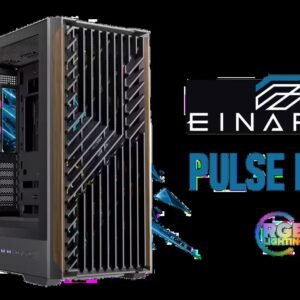 EINAREX Pulse P800 ATX Mid-Tower Gaming Case - Black / Tempered Glass Side Panel / Wooden Front with Geometric Design / Supports Up to 13×120mm Fans