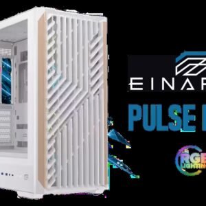 EINAREX Pulse P800 ATX Mid-Tower Gaming Case - White / Tempered Glass Side Panel / Wooden Front with Geometric Design / Supports Up to 13×120mm Fans