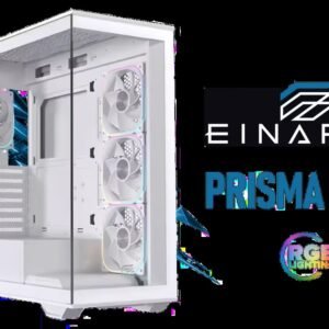 EINAREX Prisma S700 ATX Mid-Tower Case - White / Supports ATX, m-ATX and m-ITX Motherboards / Tempered Glass Panel / USB-C 3.2 Gen 2 + USB 3.0 I/O /