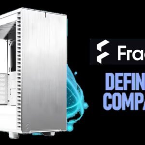 Fractal Design Define 7 Compact White Brushed Aluminum/Steel ATX Compact Silent Tempered Glass Window Mid Tower Computer Case - 2 x Pre-Installed