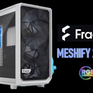 Fractal Design Meshify 2 Lite RGB White ATX Flexible Light Tinted Tempered Glass Window Mid Tower Computer Case / 4 x Pre-Installed ARGB Fans