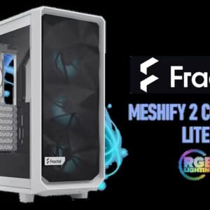 Fractal Design Meshify 2 Compact Lite White ATX Flexible Tempered Glass Clear tint Window Mid Tower Computer Case / 4 x Pre-Installed ARGB Fans