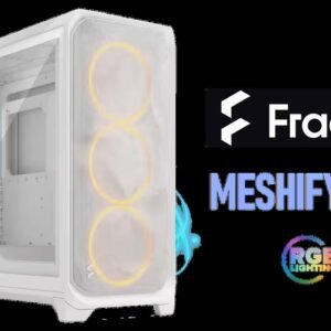 Fractal Design Meshify 3 XL White Tempered Glass Clear Tint - High Airflow PC Gaming Case - Mesh Front Panel - Three ARGB Momentum 14 Gen 2 Fans