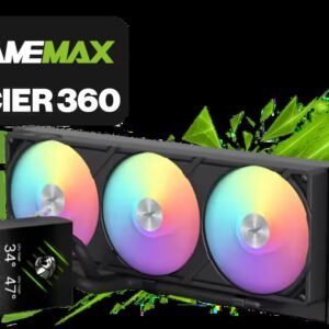 GAMEMAX GLACIER 360 Liquid Cooler - Black / 3.95\" LCD Display / Modular Magnetic Screen / 360mm Radiator / Integrated Fans / Innovative