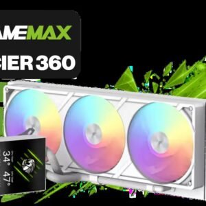 GAMEMAX GLACIER 360 Liquid Cooler - White / 3.95\" LCD Display / Modular Magnetic Screen / 360mm Radiator / Integrated Fans / Innovative
