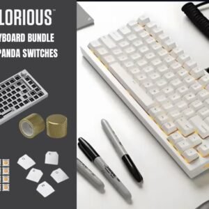 Glorious GMMK Pro Gaming Keyboard Bundle / GMMK Pro Gasket-mounted 75% layout Gaming Keyboard - White Ice, 16.8 million color RGB Lighting -