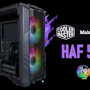 Cooler Master HAF 500 High Airflow ATX Mid-Tower, Mesh Front Panel, Dual 200mm Customizable ARG Lighting Fans, Rotatable GPU Fan, USB 3.2 Gen 2 Type