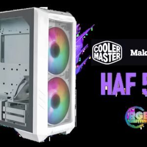 Cooler Master HAF 500 White High Airflow ATX Mid-Tower, Mesh Front Panel, Dual 200mm Customizable ARG Lighting Fans, Rotatable GPU Fan, USB 3.2 Gen 2