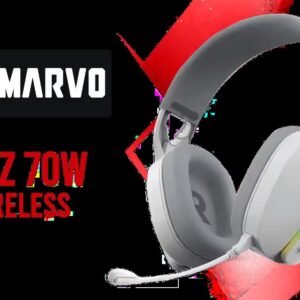 Marvo Pulz 70W White Wireless Gaming Headset / Bluetooth 5.3 & 2.4G & Wired Modes / 40MM Drivers / Detachable Micboom Arm / Rechargeable Battery /