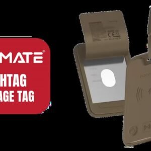 Promate HushTag Luggage Tag - Brown / Works with Apple Find My / Integrated Speaker / Slim Premium Leather Design / Wireless Charging / HushTag.Brown