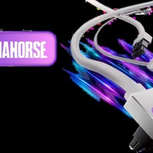AsiaHorse Hydrus ARGB 16-Pin (12VHPWR) Modular PSU Cable - White / Type A / 90° Right-Angle Connector / 5V 3-Pin Sync / 50cm