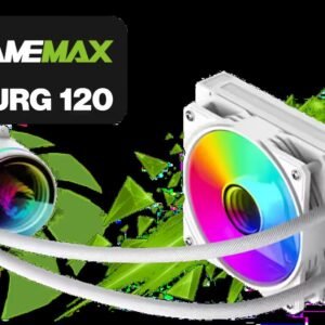 GAMEMAX Iceburg 120 Liquid Cooler - White / 120mm Radiator / Nylon Fiber Water Pipe / Copper Base / Rotatable Pump Head / ARGB Infinity Mirror
