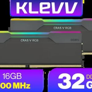 KLEVV CRAS V RGB 32GB (2x 16GB) 7200MHz DDR5 Gaming Memory - Obsidian Black / Aluminum Heatsink / Intel XMP 3.0 & AMD EXPO Ready / On-die EEC for