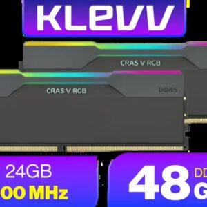 KLEVV CRAS V RGB 48GB (2x 24GB) 7200MHz DDR5 Gaming Memory - Obsidian Black / Aluminum Heatsink / Intel XMP 3.0 & AMD EXPO Ready / On-die EEC for