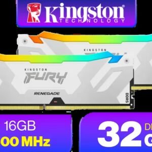 Kingston Fury Renegade RGB 32GB (2x16GB) 7600Mhz DDR5 Desktop Memory - White / Kit of 2 / 18 Customisable RGB Effects / Infrared Sync Technology /