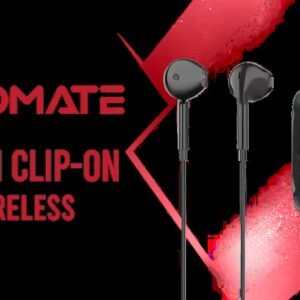 Promate Latch Clip-On High Fidelity Wireless Dynamic Earphones - Black / 14.2mm Speaker / Up to 12 hours of Playtime / Crystal Clear Calls /
