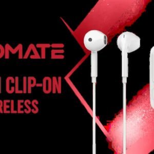 Promate Latch Clip-On High Fidelity Wireless Dynamic Earphones - White / 14.2mm Speaker / Up to 12 hours of Playtime / Crystal Clear Calls /