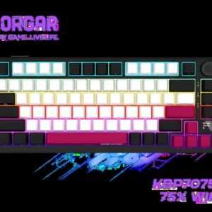 LORGAR KBP7075W Pro 75% Wireless Gaming Keyboard – Black/White / 81 Keys / Toxic Purple Linear Switches / Hot-Swappable / Gasket Mount / OLED Display