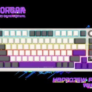 LORGAR KBP7075W Pro 75% Wireless Mechanical Gaming Keyboard – Beige / 81 Keys / Toxic Purple Linear Switches / Hot-Swappable / Gasket Mount / OLED