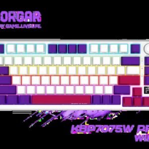 LORGAR KBP7075W Pro 75% Wireless Mechanical Gaming Keyboard – White / 81 Keys / Toxic Purple Linear Switches / Hot-Swappable / Gasket Mount / OLED