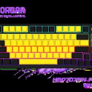 LORGAR KBP7075W Pro 75% Wireless Mechanical Gaming Keyboard – Black/Yellow / 81 Keys / Toxic Purple Linear Switches / Hot-Swappable / Gasket Mount /