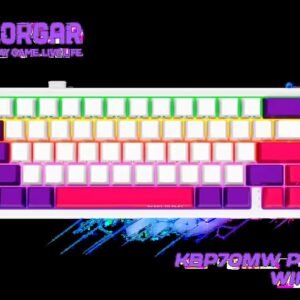 LORGAR KBP70MW Pro 65% Wireless Mechanical Gaming Keyboard - White / 66 Keys / Toxic Purple Linear Mechanical Switches / 416-Hour Wireless Battery