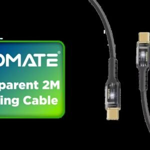Promate Transparent 2 Meter Charging Cable with LED Light - Black / Rapid 100W Laptop & Phone Charging / Transparent LED Connectors / 480Mbps Data