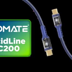 Promate LucidLine-CC200 High Tensile Transparent USB-C Cable with LED Light - Navy / Lightning-fast 100W Charging / Nylon Braided Exterior / LED