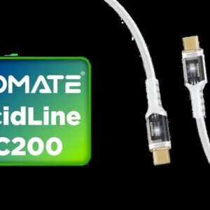 Promate LucidLine-CC200 High Tensile Transparent USB-C Cable with LED Light - White / Lightning-fast 100W Charging / Nylon Braided Exterior / LED