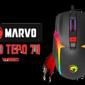 Marvo M360 Tepo 70 Wired Gaming Mouse - Black / 12800 DPI / 6-Step DPI / Polling Report: 500HZ (up to 1000HZ) / RGB backlight with 7 modes / M360