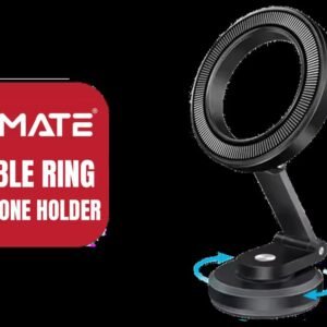 Promate Foldable Magnetic Ring Smartphone Holder / MagGrip™ Compatible / 360° View / Secure Anti-Slip Mount / For Dashboard & Windshield / Foldable