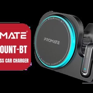 Promate 2-in-1 15W MagSafe Wireless Car Charger with Built-in Wireless Mono ENC Earphone / 15W MagSafe Compatible Charger / MagMount-BT