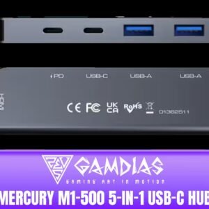 GAMDIAS MERCURY M1-500 5-in-1 USB-C Hub / 4K 30Hz HDMI / USB-C PD Charging / USB-C Data Port / 2x USB-A 3.0 / Plug & Play