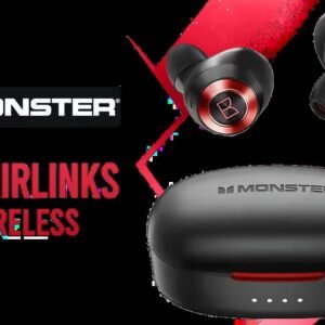 Monster Achieve 100 AirLinks Wireless In-Ear Headphones - Red / Monster True Wireless Earbuds Bluetooth 5.0 with Portable Charging Case, Bluetooth