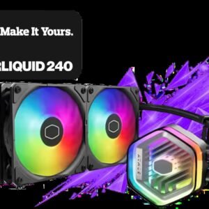 Cooler Master MasterLiquid 240 Atmos ARGB Close-Loop AIO Liquid Cooler, Customize Pump, Sickleflow Edge PWM Fans, 360mm Radiator, CryoFuze, AMD Ryzen