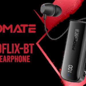Promate MonoFlix-BT Dynamic High-Definition Retractable Mono Earphone / Retractable 30cm Cable / IPX7 Water Resistant / Smart LED Screen / ENC Noise
