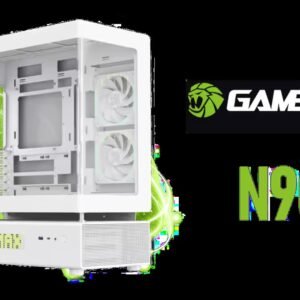 Gamemax N90 ATX Mid-Tower Gaming Case - White / Modular Dual-Chamber Design / 512-LED Dot Matrix Display / 270° Panoramic Curved Glass Panel / ATX,