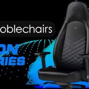 noblechairs ICON Series Faux Leather Gaming Chair - Black/Blue / 4D Fully Adjustable Armrests / Deformation-Resistant Cold Foam / Premium PU Nappa