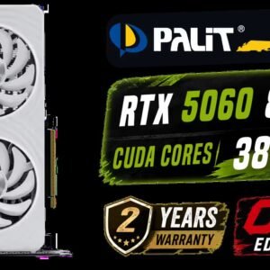 Palit GeForce RTX 5060 OC Graphics Card - White / 8GB GDDR7 / 3840 Cuda Cores / 128-bit Memory Interface / Boost Clock : 2497 MHz / PCI Express® Gen
