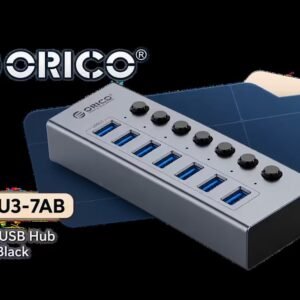 Orico Multi-port Hub With Individual Switches - Gray/Black / Aluminum Alloy and ABS Body / Blue LED Indicator / ORICO-BT2U3-7AB-EU-GY-BP