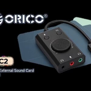 Orico SC2 USB to 3.5mm External Sound Card / High Fidelity: ≥80dB SNR, 15Hz–25kHz Response / Three Outputs: Headset + Headphones / ORICO-SC2-BK-BP