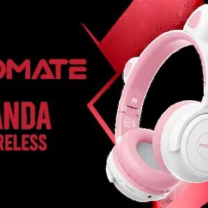 Promate Panda KidSafe Kawaii Style Wireless Kids Headset - Bubblegum / 1000mAh Battery / Up to 40 hours of Playtime / AUX Support / LED Illuminated
