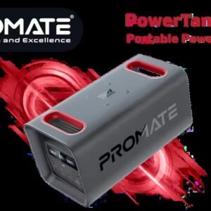 Promate PowerTank-600 Portable 600W LiFePO4 Portable Power Station, Dual AC Outlets, PD100W USB-C, 15W Wireless Charger, DC Port, Solar Ready,