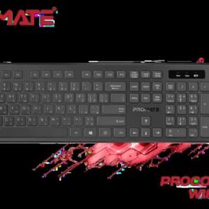 Promate Wireless Keyboard and Mouse Combo, Slim Full-Size2.4Ghz Wireless Keyboard, 1600 DPI Ambidextrous Mouse, Nano USB Receiver, Quiet Keys, Angled