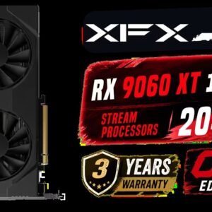 XFX SWIFT AMD Radeon RX 9060 XT OC Dual Fan 16GB Graphics Card - Black / 16GB GDDR6 / 2048 Stream Processors / 128-bit Memory Interface / Boost Clock