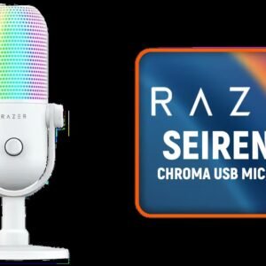 Razer Seiren V3 Chroma 32-bit DSP RGB USB Microphone - White / Supercardioid Condenser Mic / Stream and Game Reactive Lighting / Multi-Function