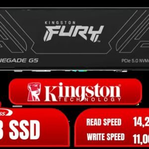 Kingston Fury Renegade 1TB PCIe Gen 5.0 NVMe M.2 Internal SSD / Maximum Read Speed 14,200 MB/s / Maximum Write Speed 11,000 MB/s / Advanced thermal