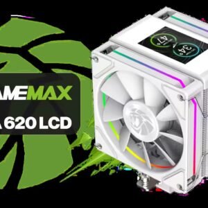 GameMax Sigma 620 LCD Air Cooler - White / 2.8\" LCD for stats or images / Dual 120mm fans with 6 heatpipes / Supports up to 245W TDP /